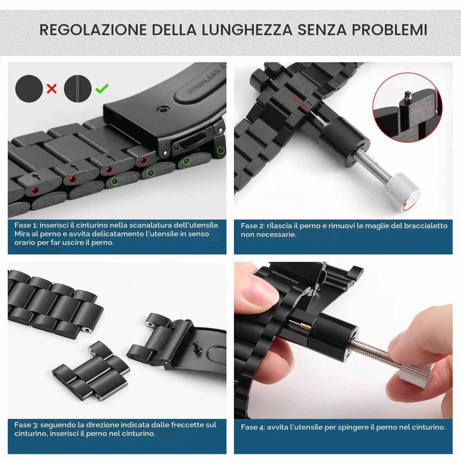 MoKo Cinturino Galaxy Watch Nero Metallo Acciaio