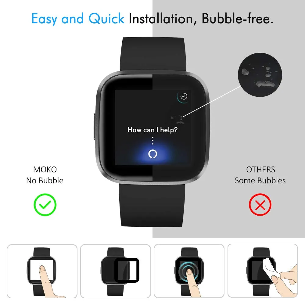MoKo Pellicola Fitbit Versa 2 Nero 2 Pezzi Touch 9H