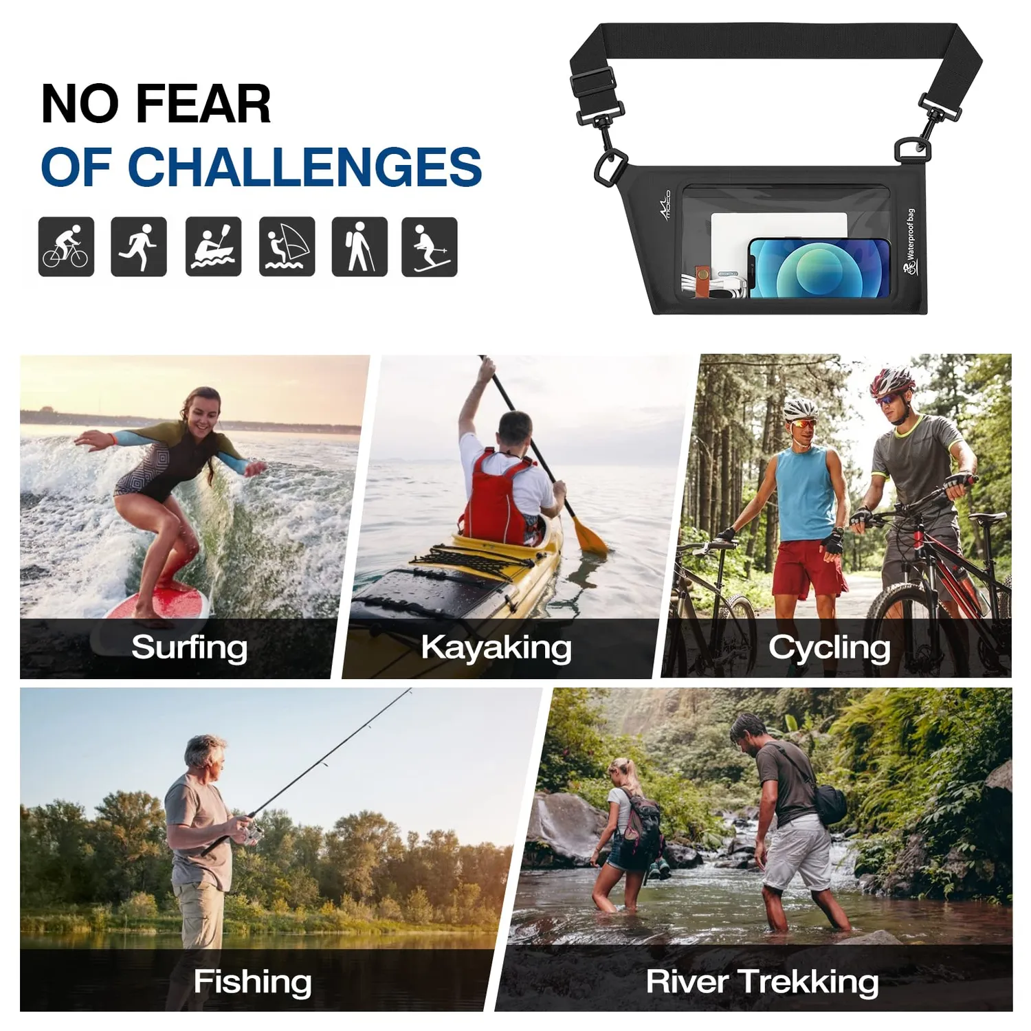 MoKo Custodia Impermeabile IPX8 Mini Nera con Tracolla