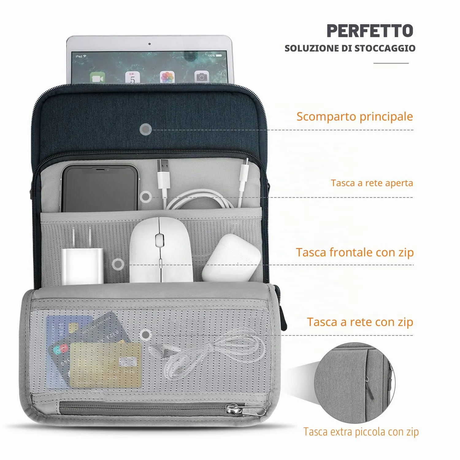 MoKo Borsa Tablet 9-11 Custodia Indaco Tasca Cerniera