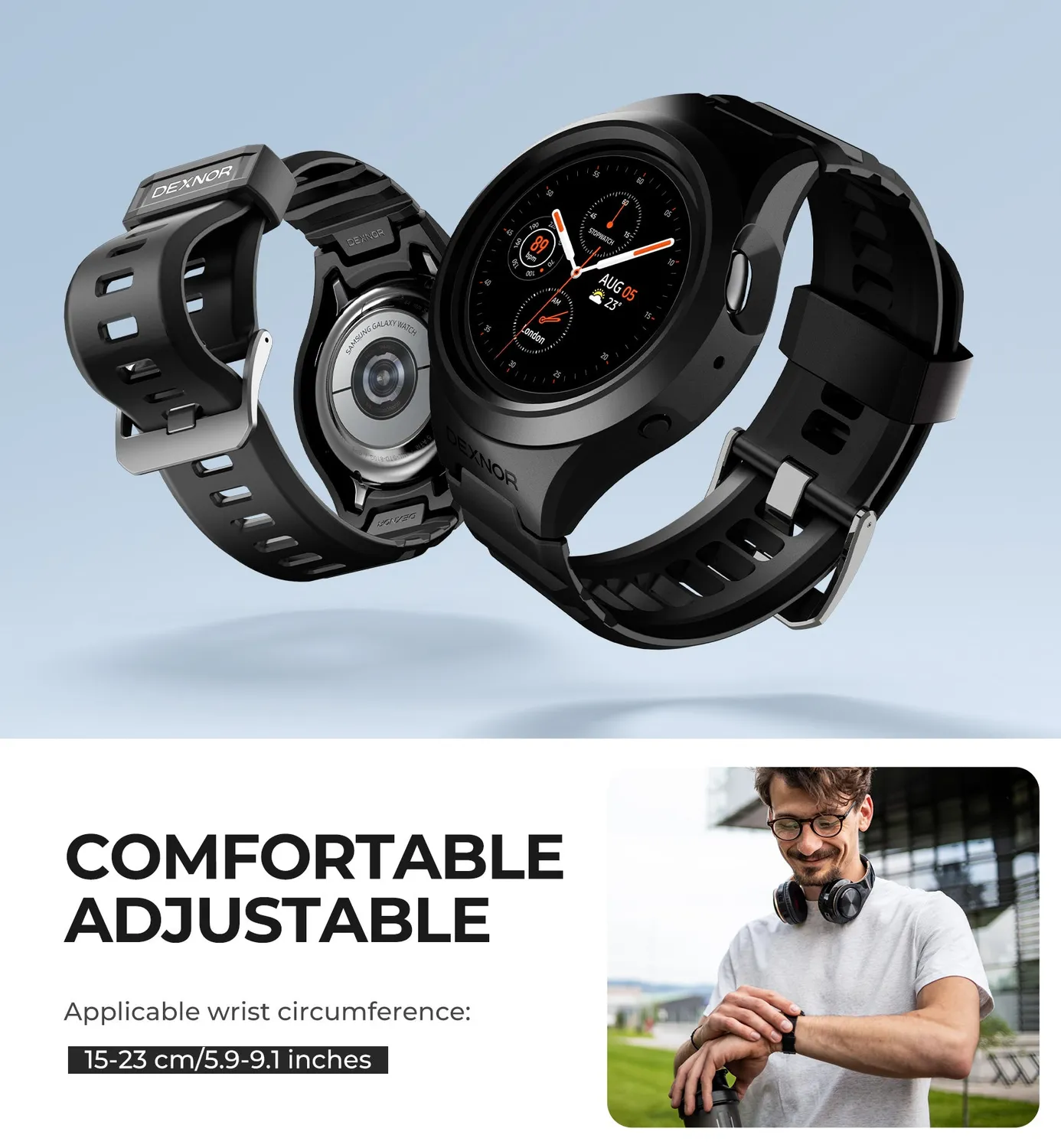 Dexnor Galaxy Watch Active 2 44mm cinturino nero silicone