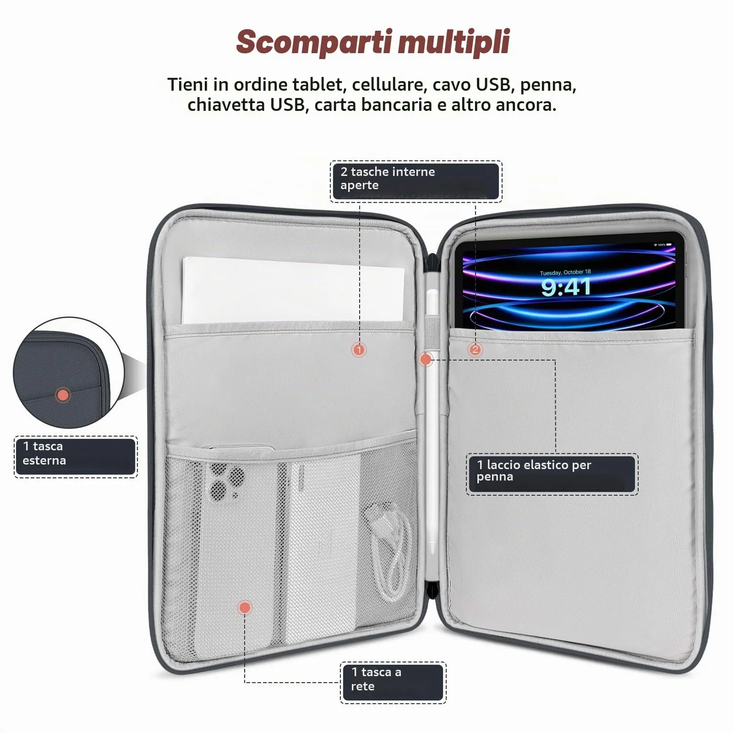 MoKo borsa sleeve tablet 9-11 pollici grigio scuro imbottita