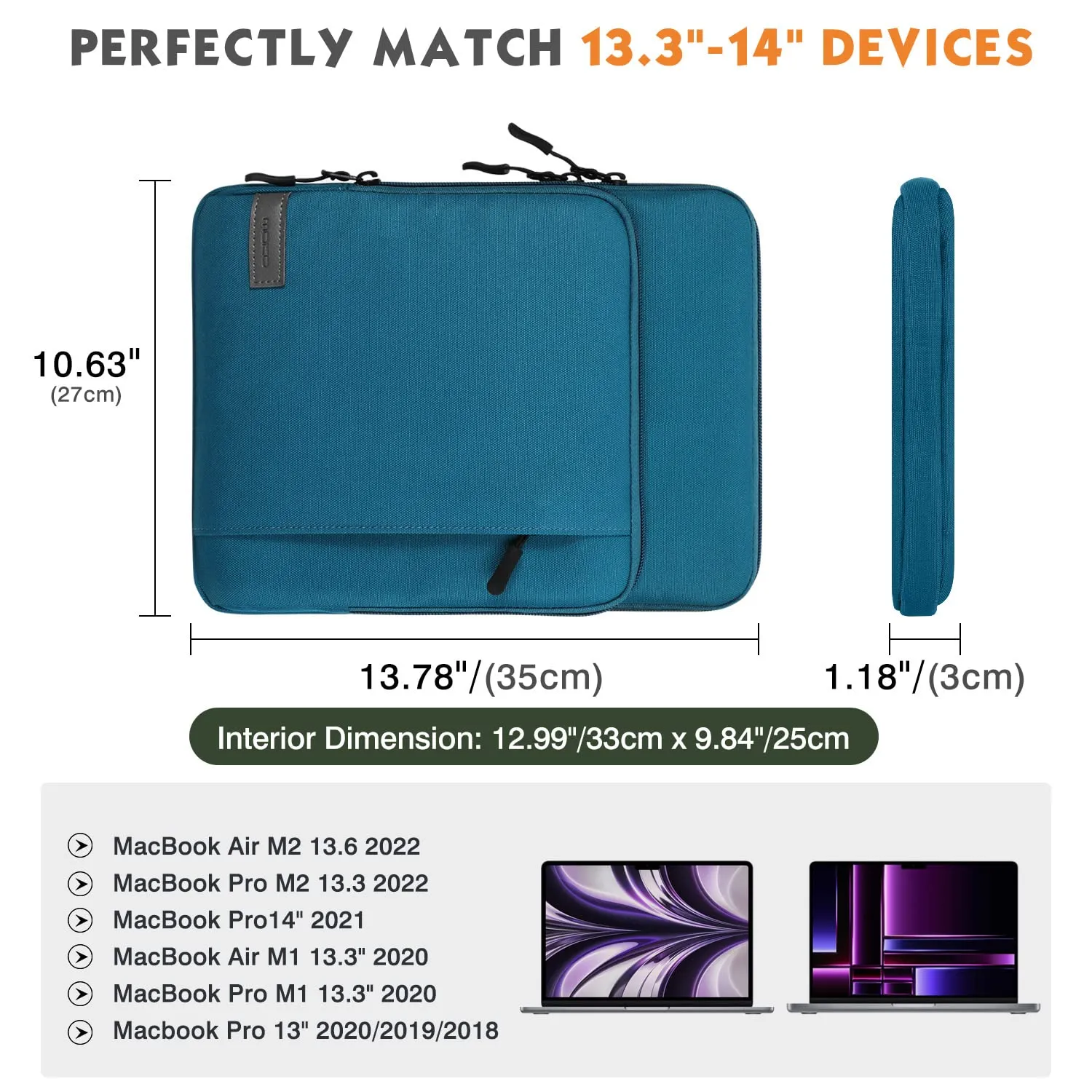 MoKo Sleeve 12.9 pollici blu pavone poliestere con tasca