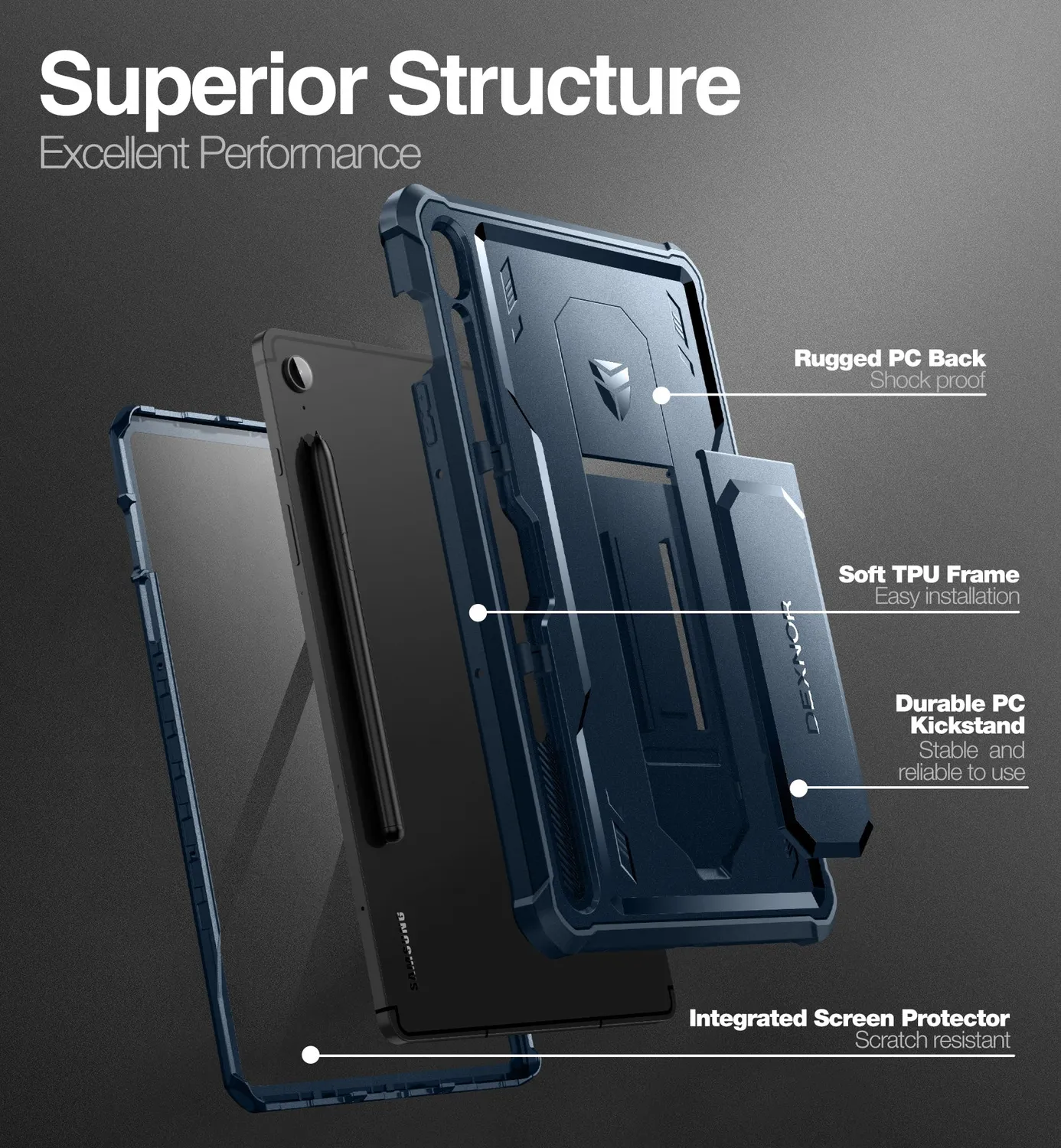 Dexnor Galaxy Tab S9 FE custodia blu rugged