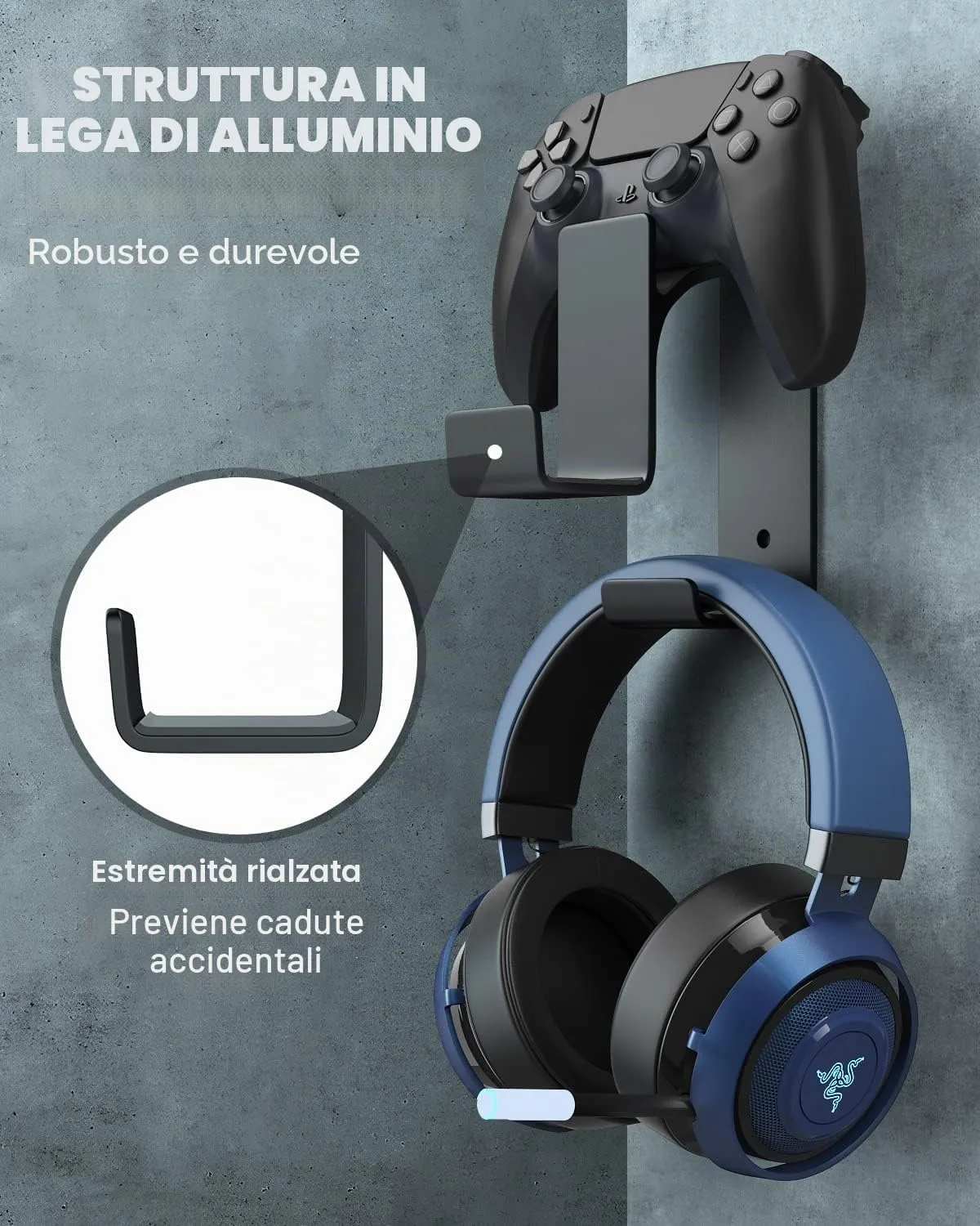 MoKo Supporto Controller Cuffie Nero Alluminio 3 in 1