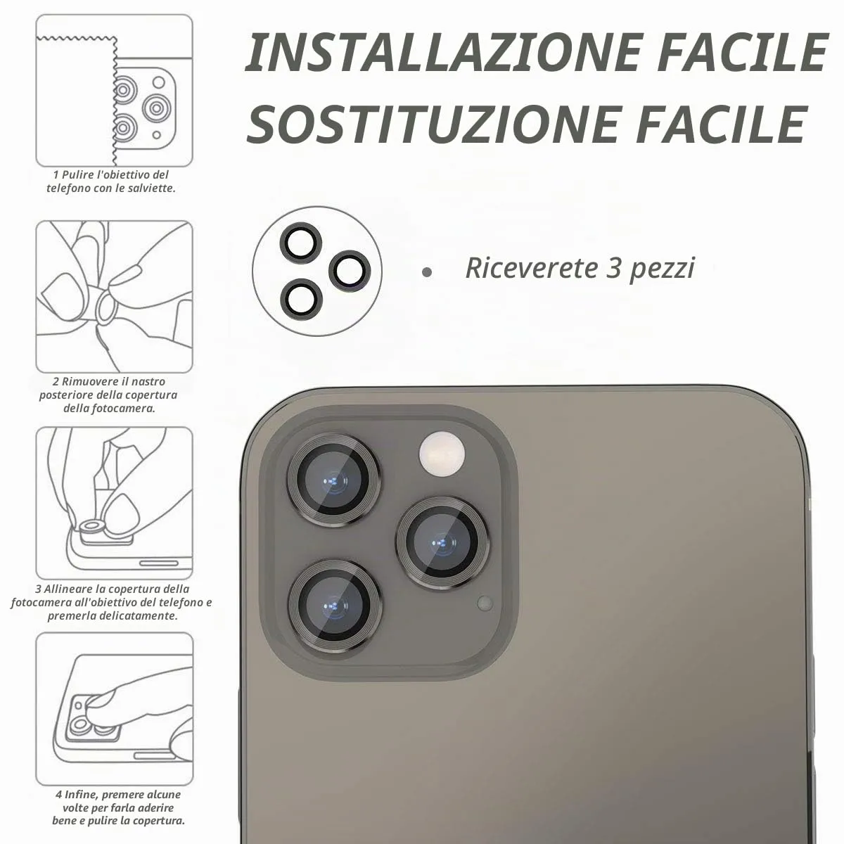 CloudValley Pellicola Fotocamera iPhone 12 Pro Max Nero 3pz