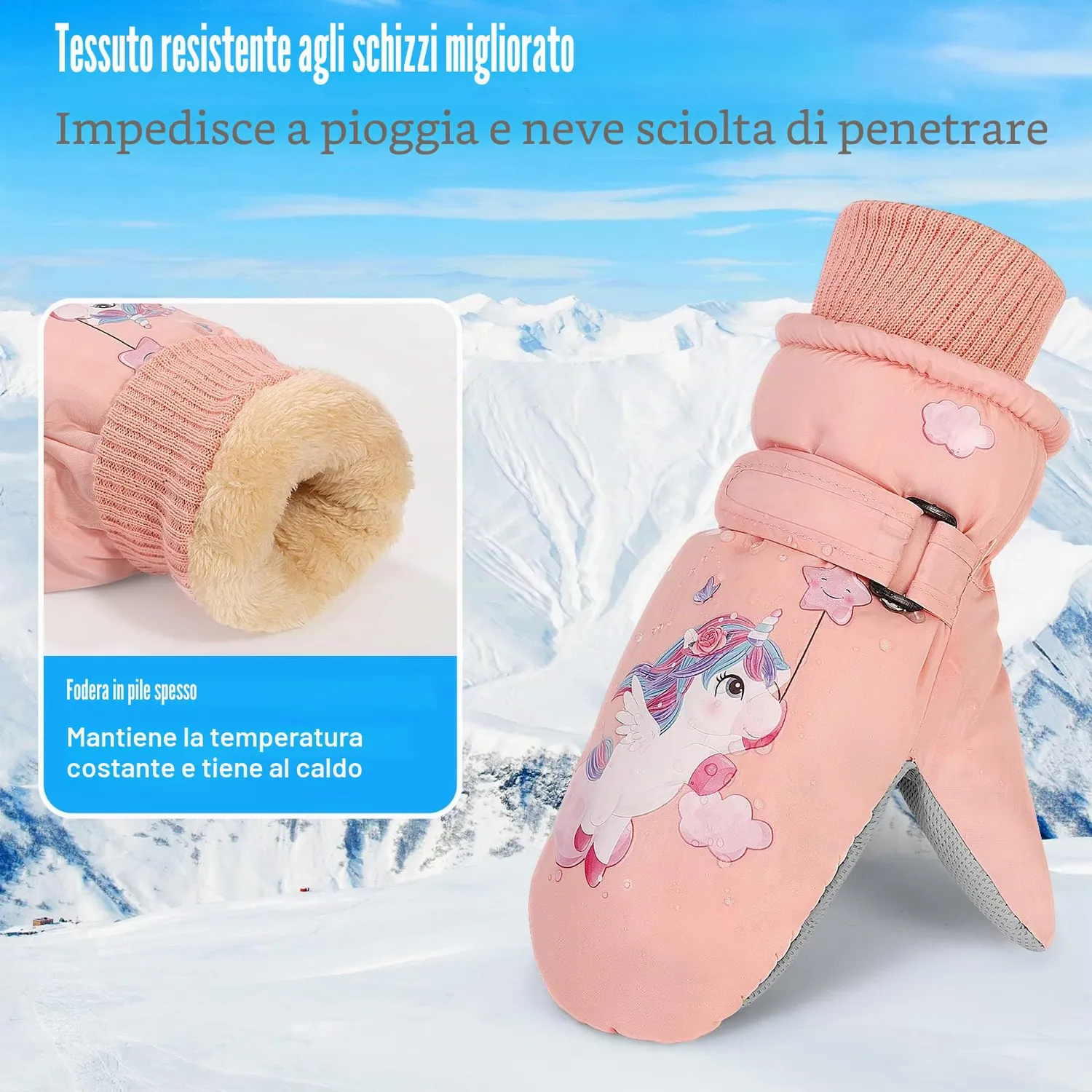 MoKo Guanti Invernali Bambini muffola pony rosa termici