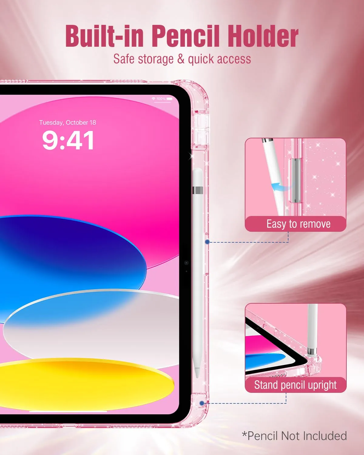 MoKo Cover iPad A16 11" e 10ª Gen 10,9" Rosa Glitterato