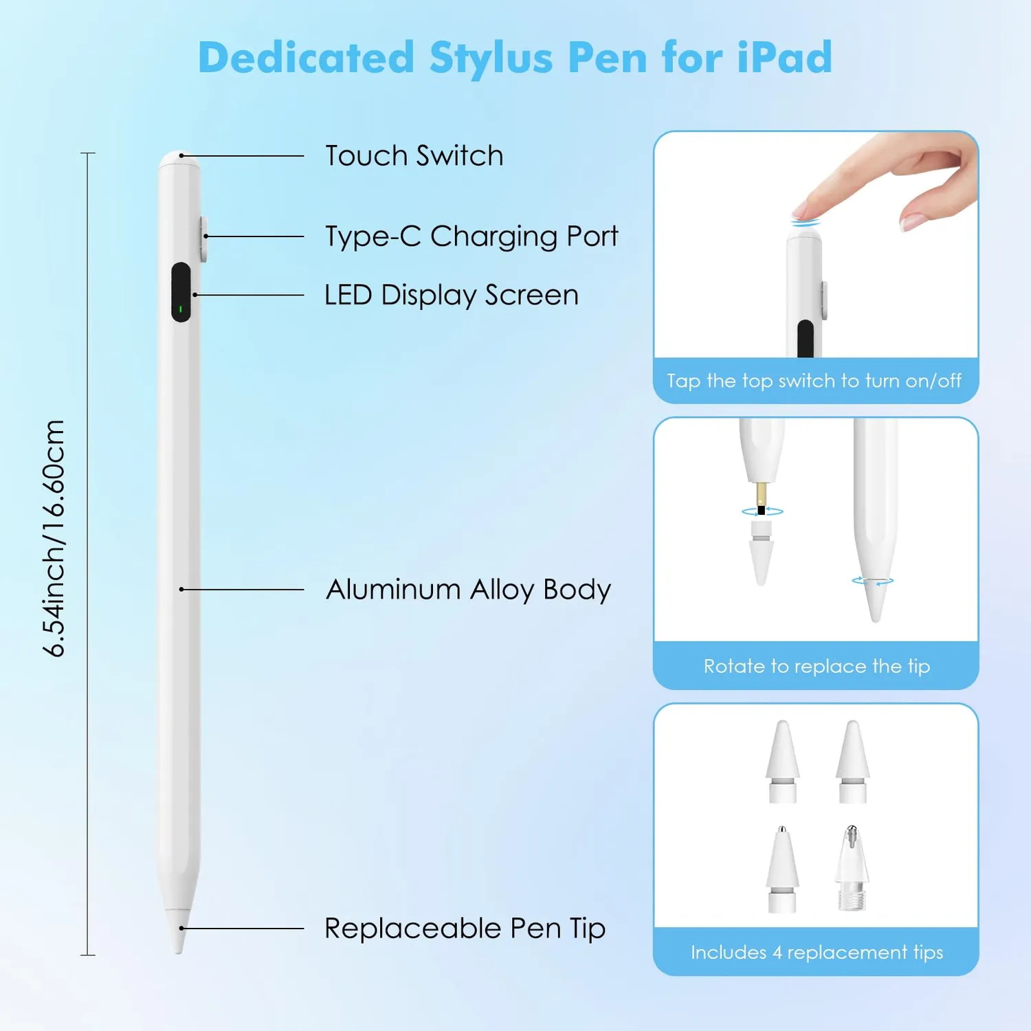 MoKo Penna Stilo iPad 2018-2024 USB-C LED Tilt 10 Ore
