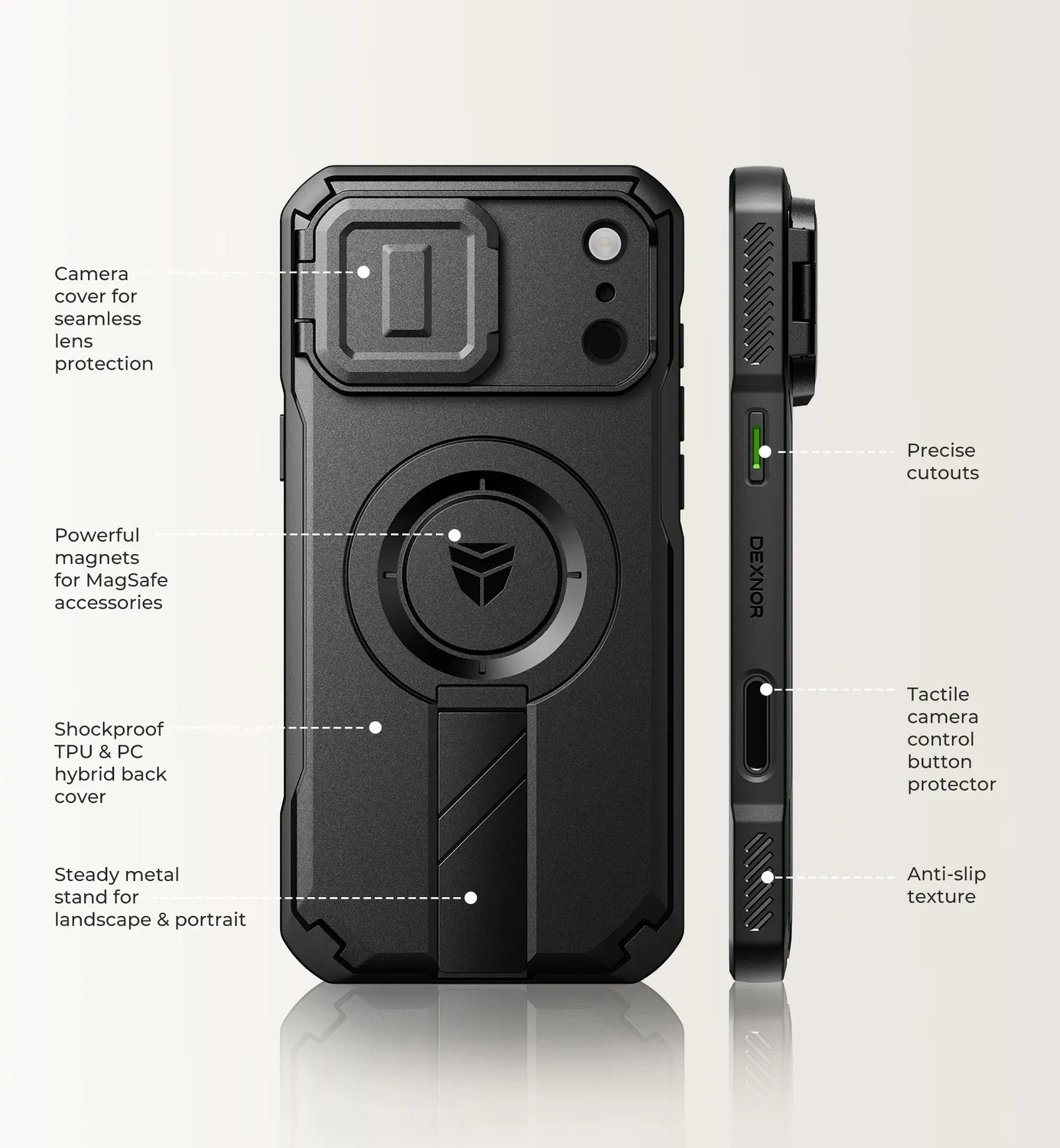 Dexnor iPhone 18 Pro Max cover MagSafe nera kickstand