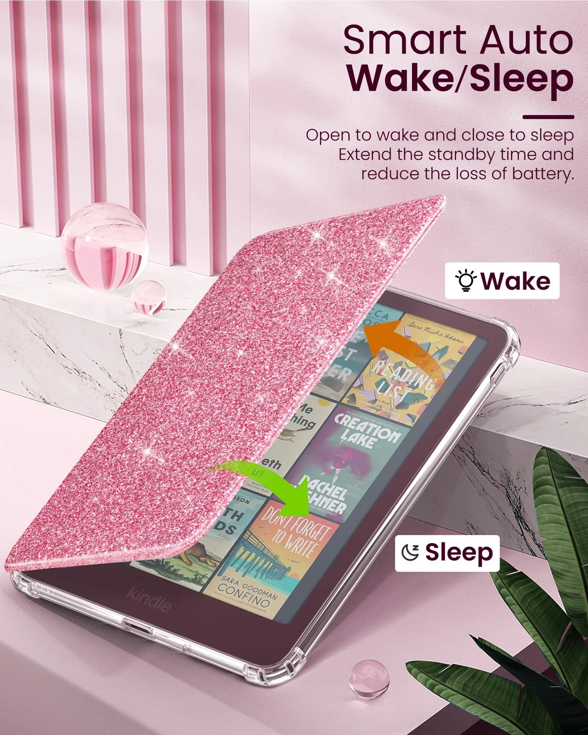 MoKo Custodia Kindle Paperwhite 13a Gen 7" Rosa Glitter TPU