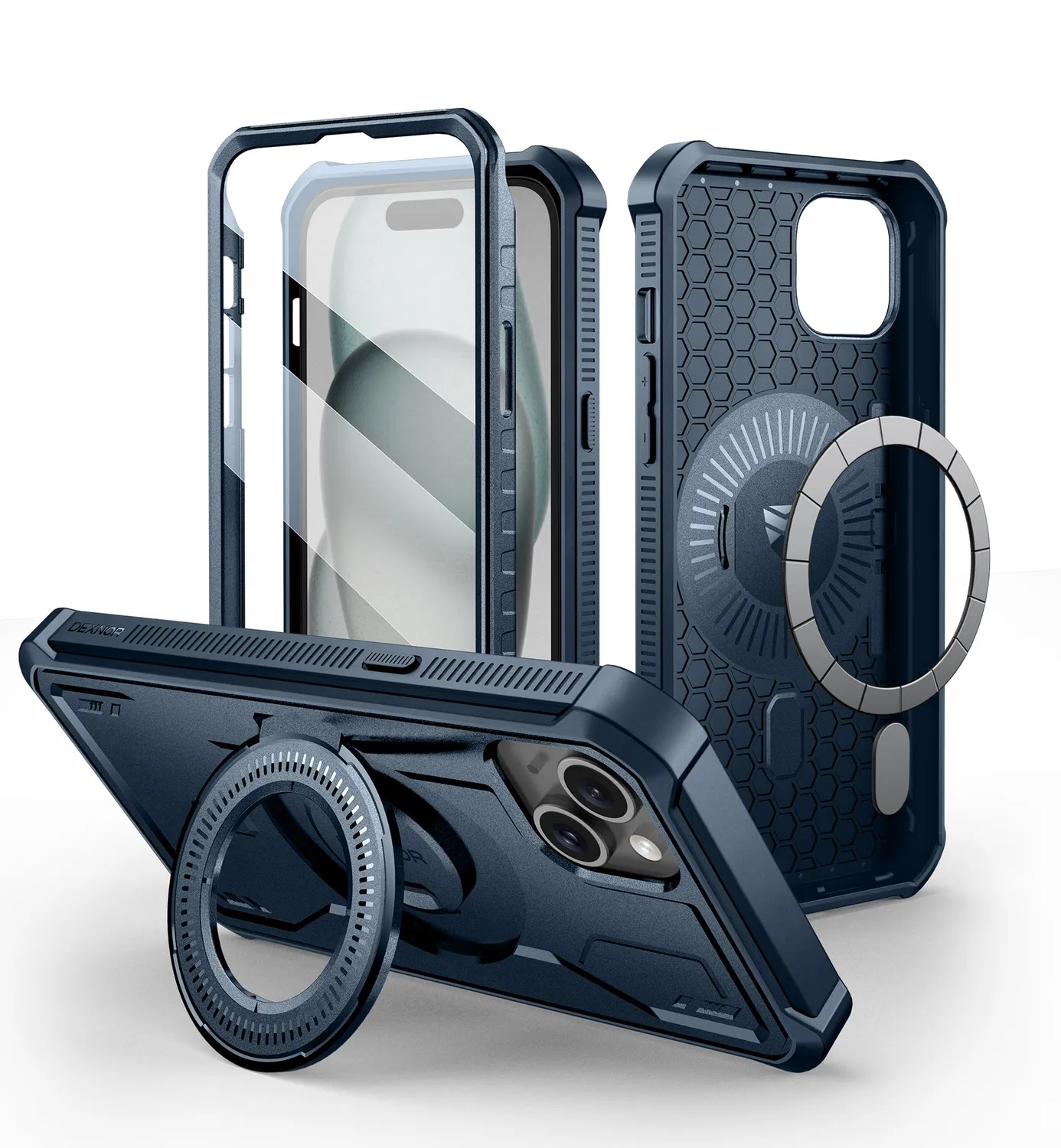 Dexnor iPhone 15 Plus 14 Plus cover antishock nera kickstand