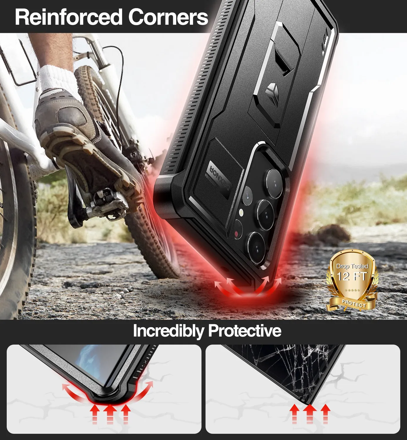 Dexnor Galaxy S23 Ultra cover nera antiurto con supporto