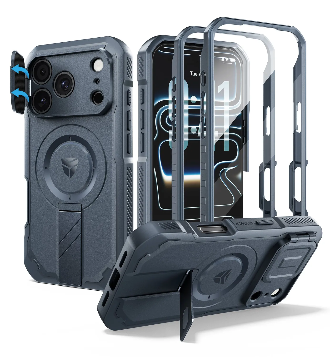 Dexnor iPhone 17 Pro cover nera rugged MagSafe stand