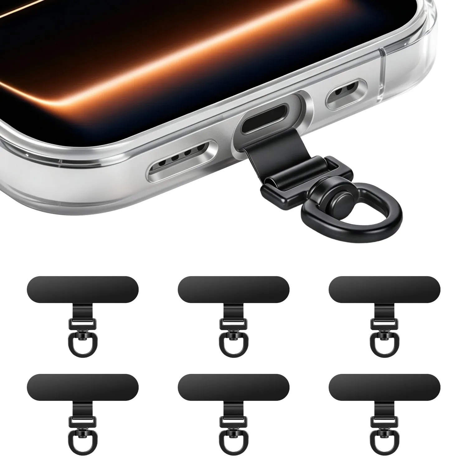 MoKo Tether Tab 360° Gancio Laccetto Telefono argento 6 pezzi inox