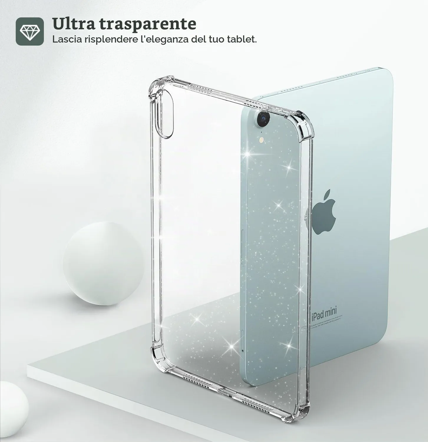 MoKo Cover iPad mini 7/6 8,3" Trasparente Glitter Chiaro TPU