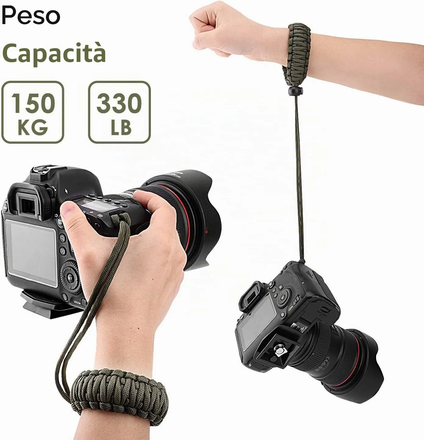 MoKo Cinturino Polso Fotocamera Reflex Nero Verde cotone