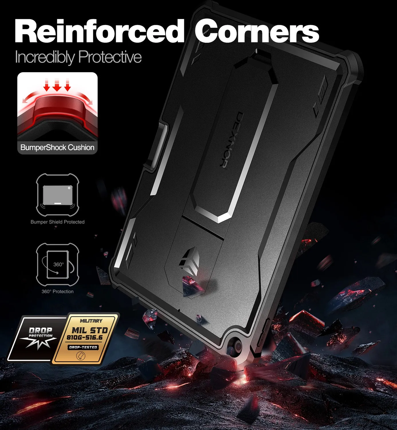 Dexnor iPad 2019 2020 2021 custodia rugged nera