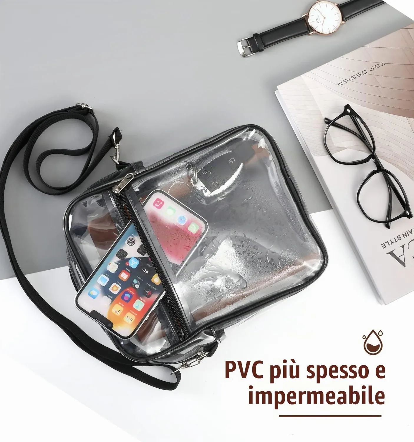 MoKo Borsa Tracolla Trasparente Nera 24x17cm PVC