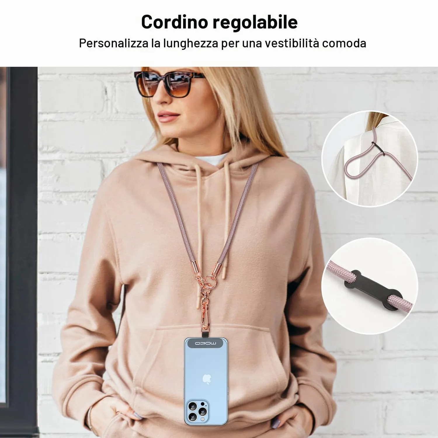 MoKo Laccio per Cellulare a Tracolla Oro Rosa Regolabile
