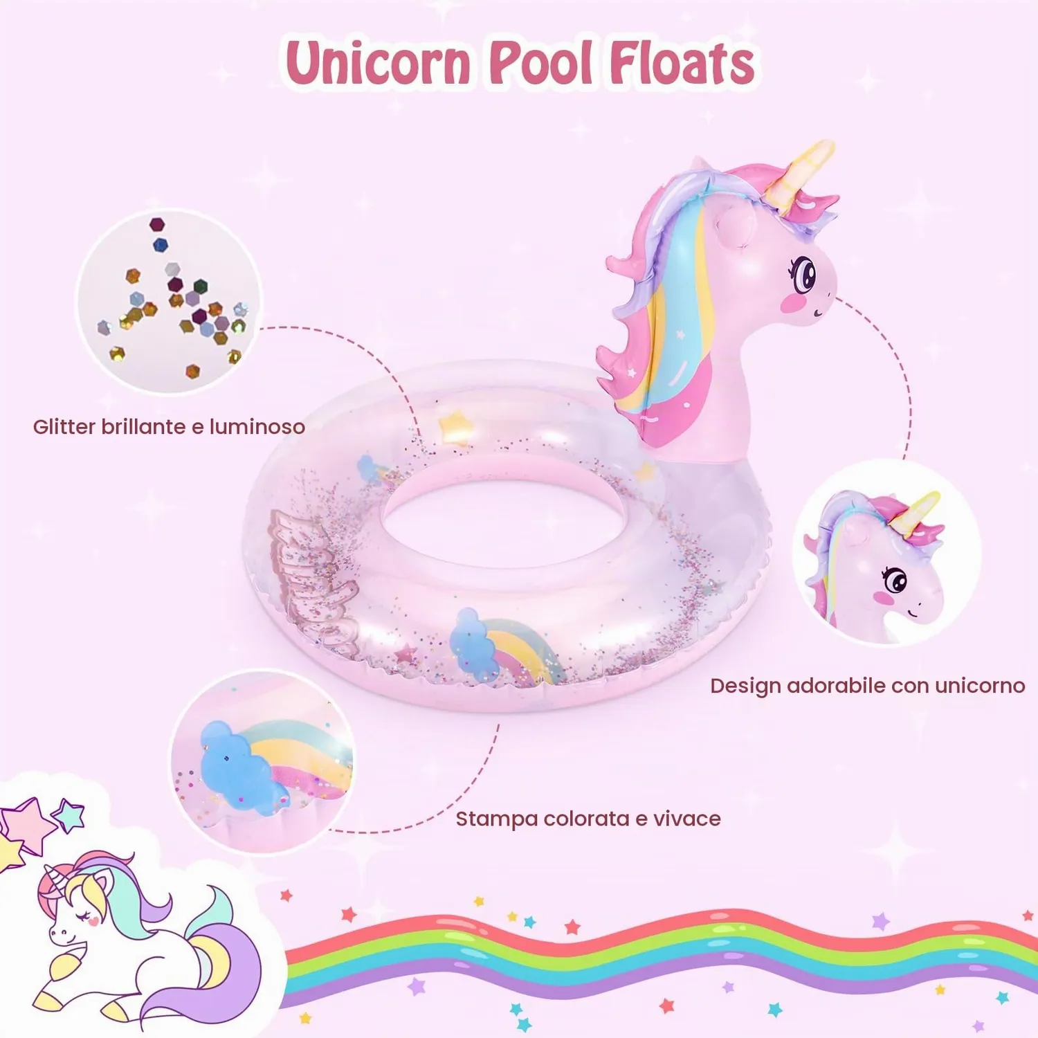 MoKo Ciambella Nuoto Bambini Unicorno Rosa 70 143cm