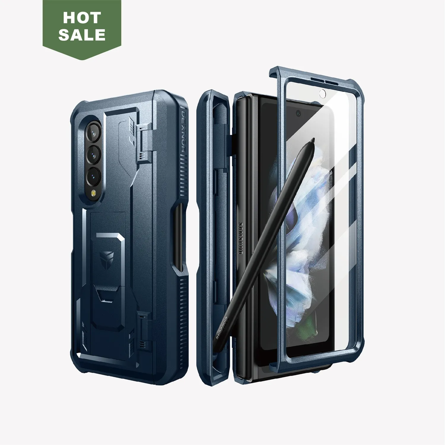 Dexnor Galaxy Z Fold 3 cover nera con cavalletto antiurto