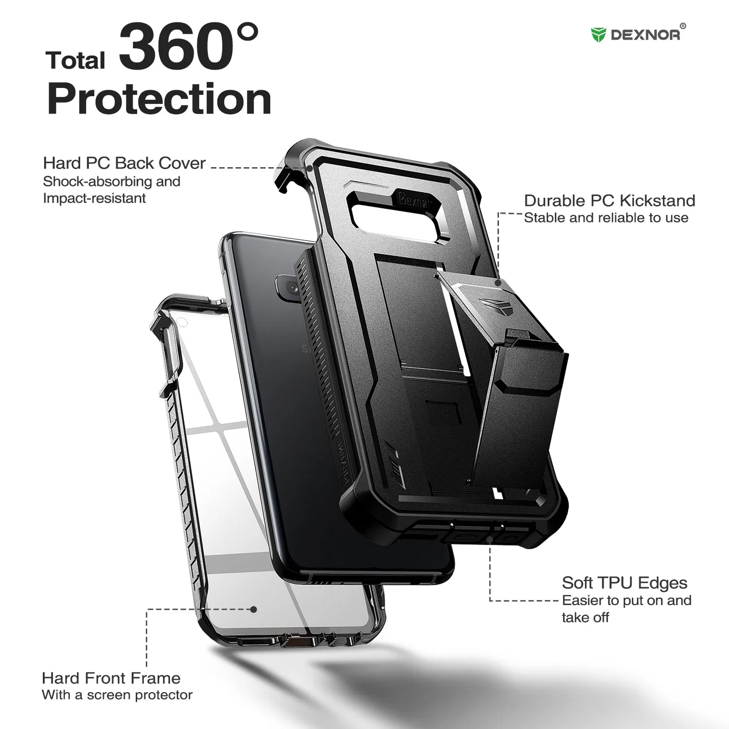 Dexnor Galaxy S10E cover nera anturto con kickstand