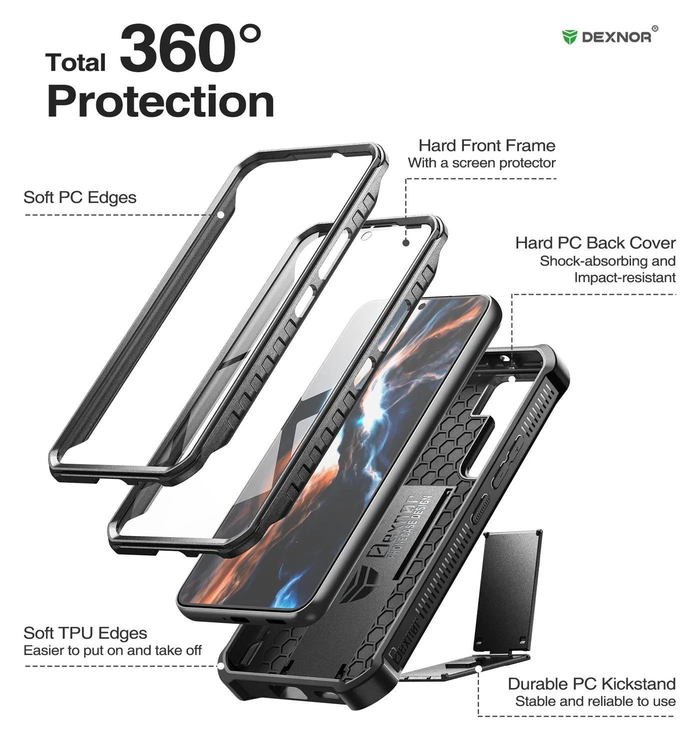 Dexnor Cover Samsung Galaxy S22 5G Nera con Kickstand