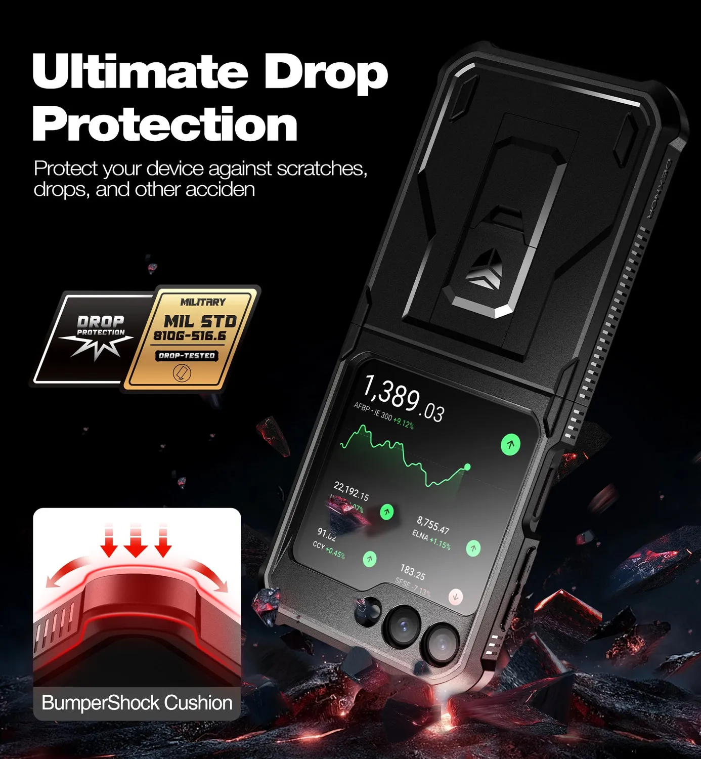 Dexnor Galaxy Z Flip 5 custodia nera antiurto con cerniera