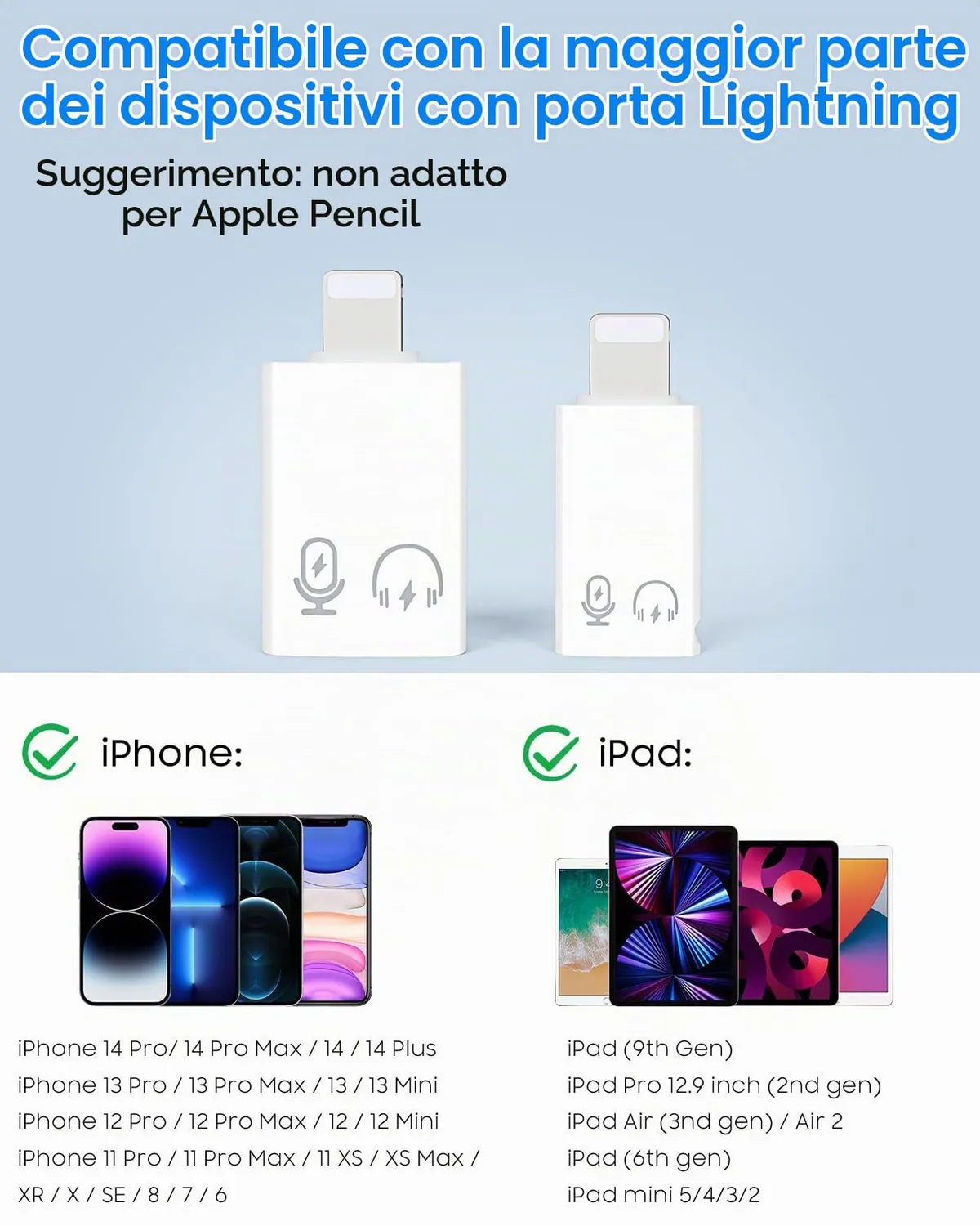 MoKo Adattatore Lightning USB-C+USB-A 2 Pezzi OTG