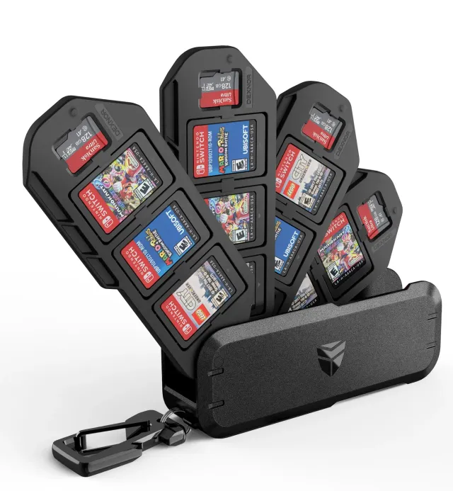 Dexnor Switch OLED astuccio 12 giochi nero con moschettone