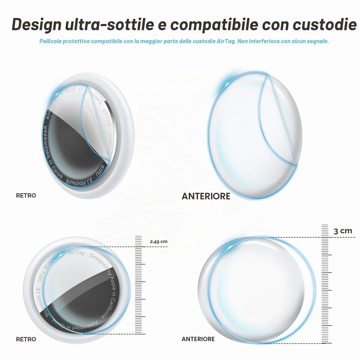 CloudValley Pellicola AirTag 2021 TPU Trasparente 8 Pezzi
