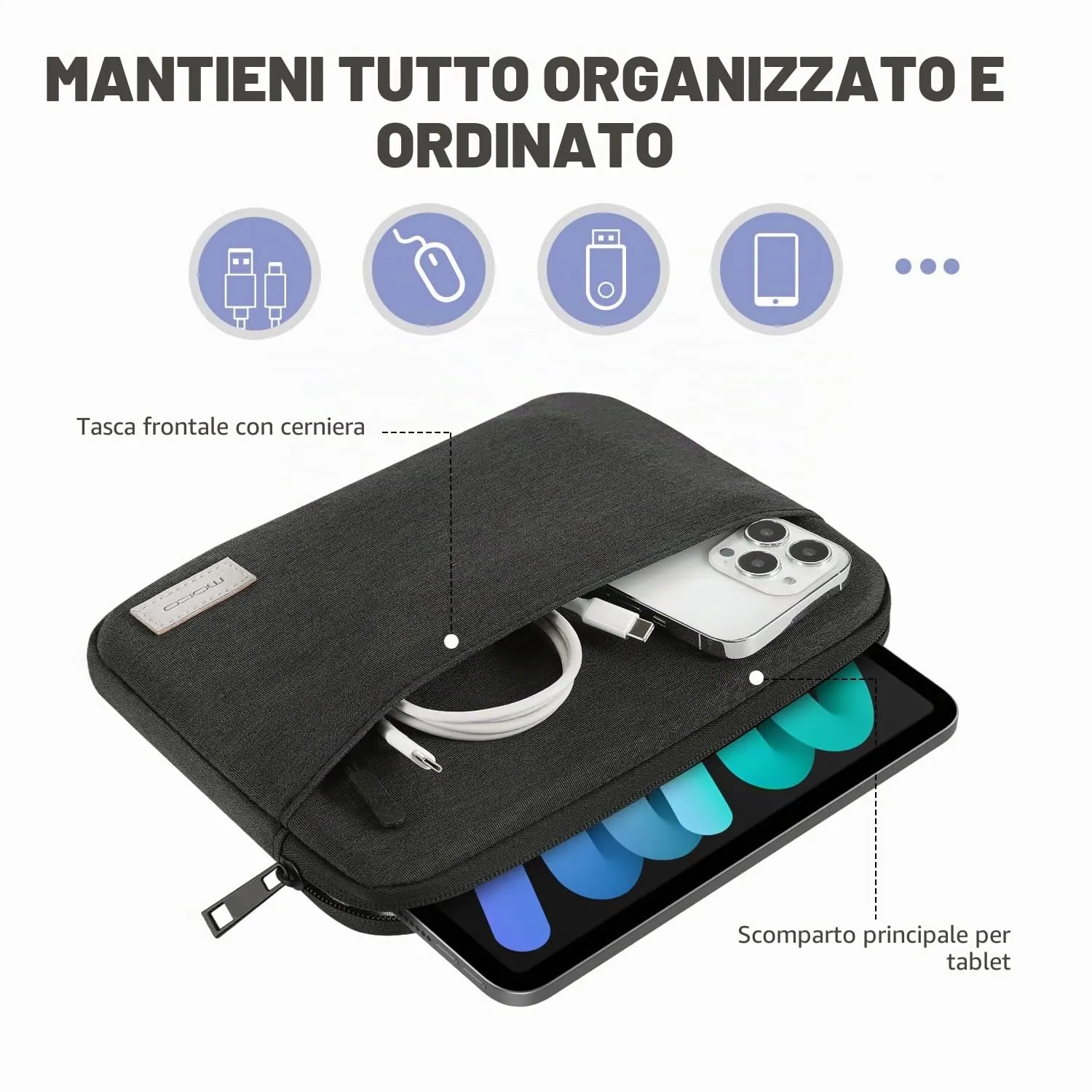 MoKo Custodia Tablet 7-8 Pollici Nero Grigio Doppia Tasca