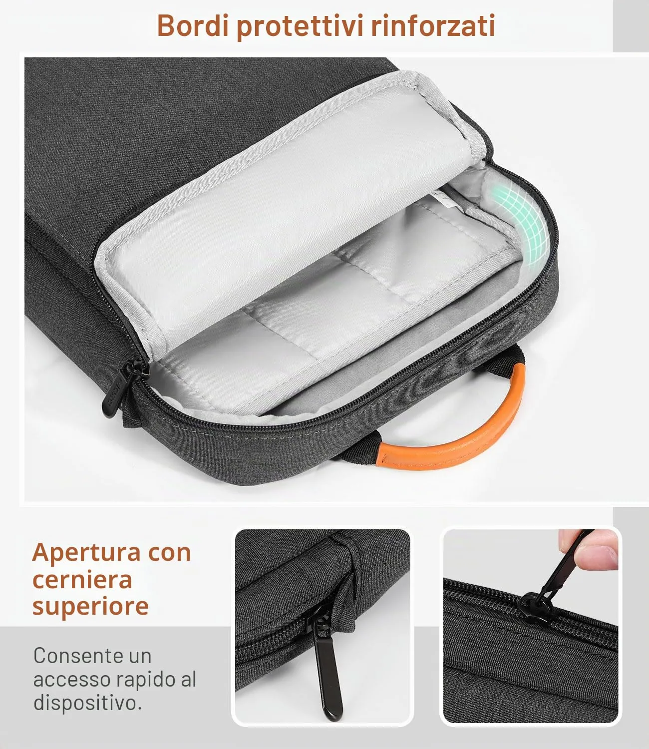 MoKo Tablet 9-11 pollici borsa sleeve nero grigio imbottita manico