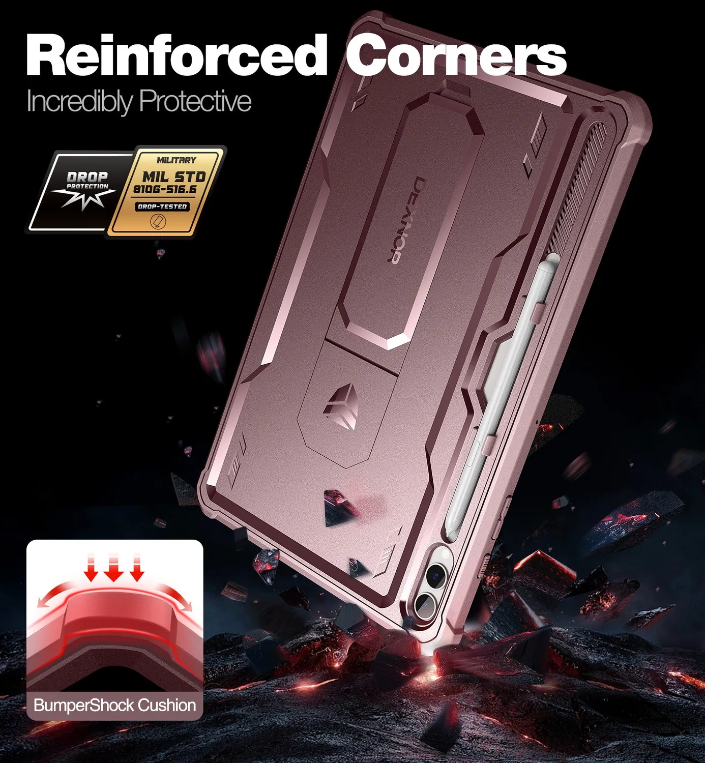 Dexnor Galaxy Tab S9 Plus custodia rugged rosa