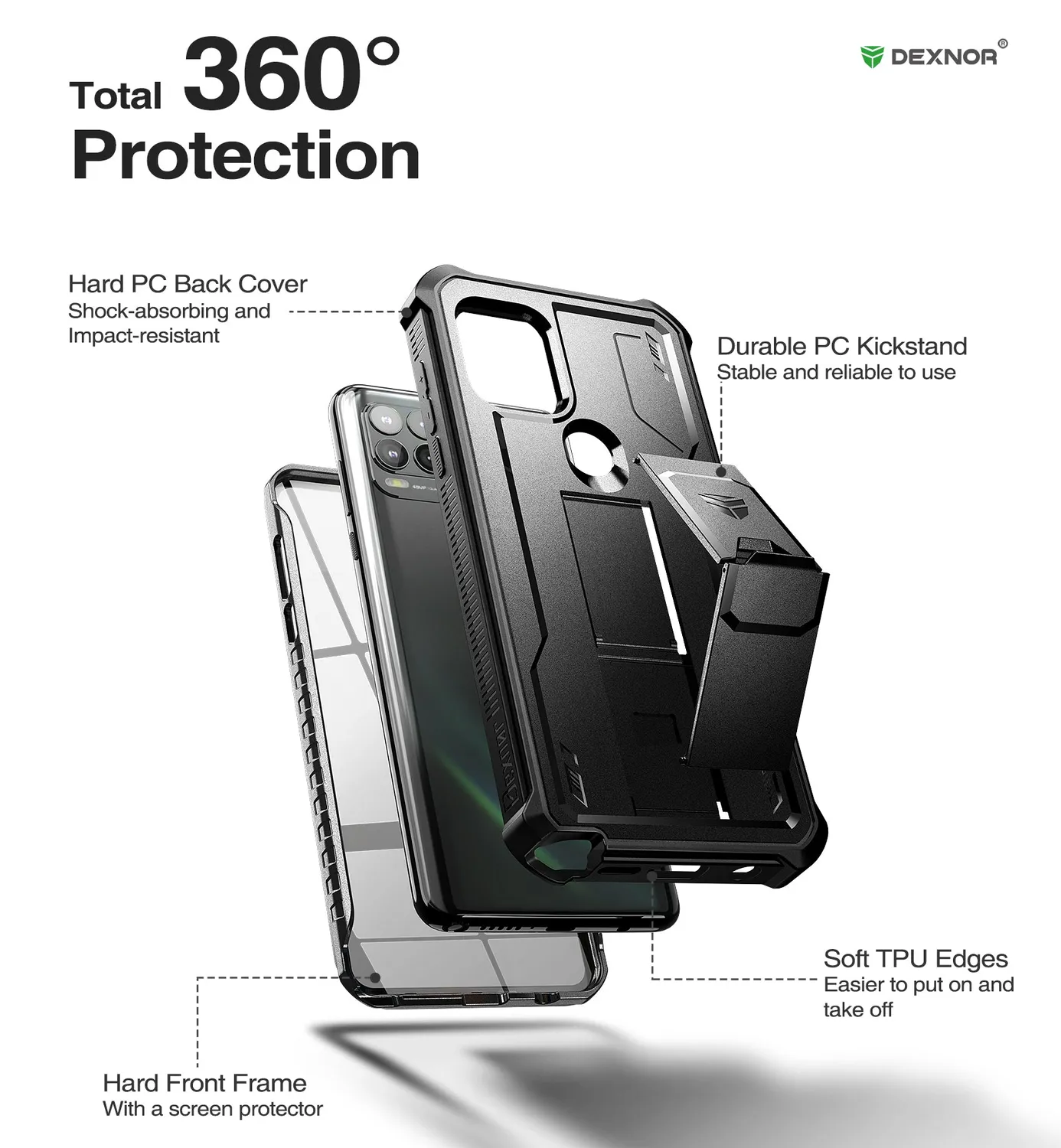 Dexnor Moto G Stylus 5G 2021 cover nera antishock