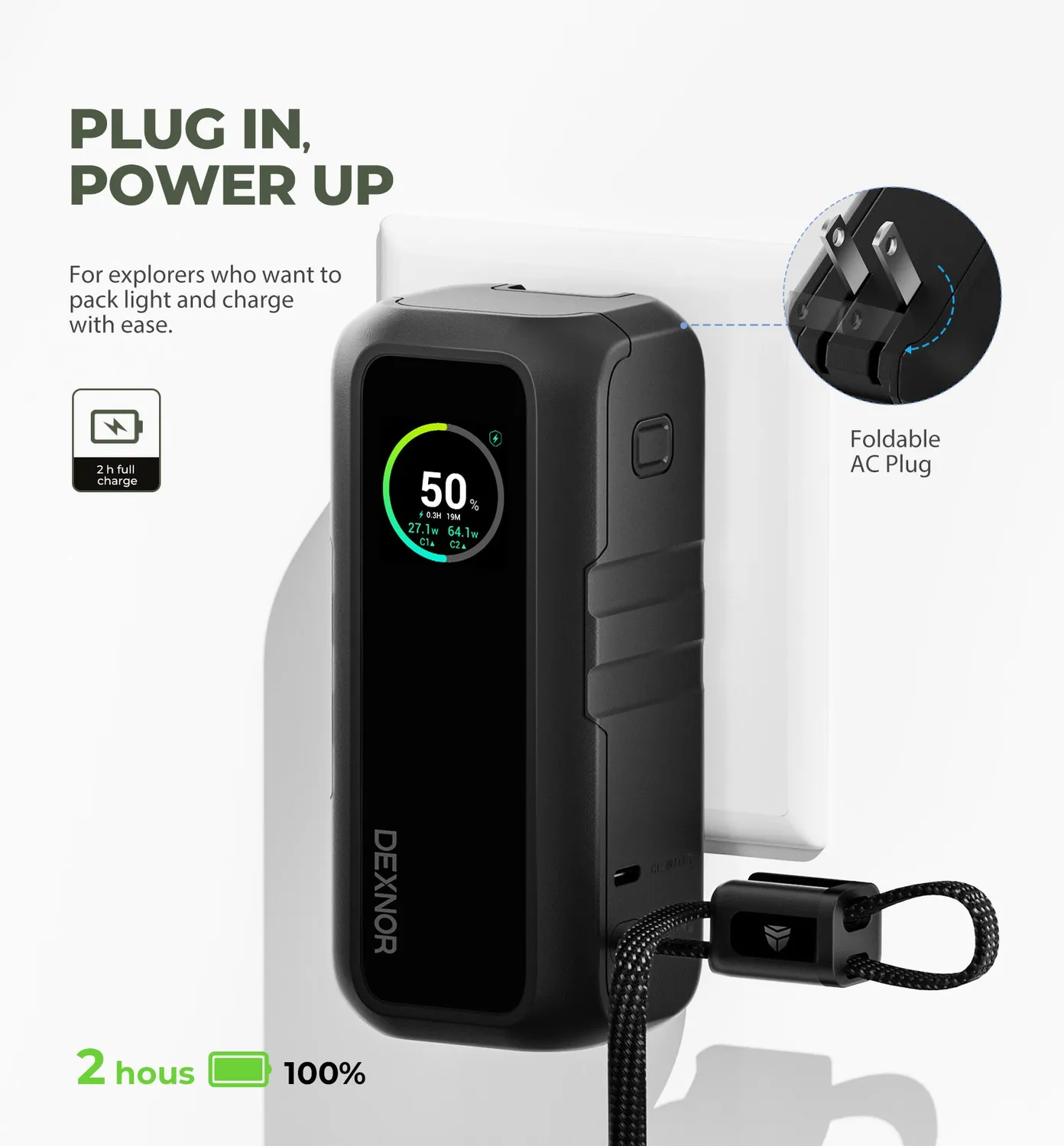 Dexnor power bank 15000mAh 65W nero spina
