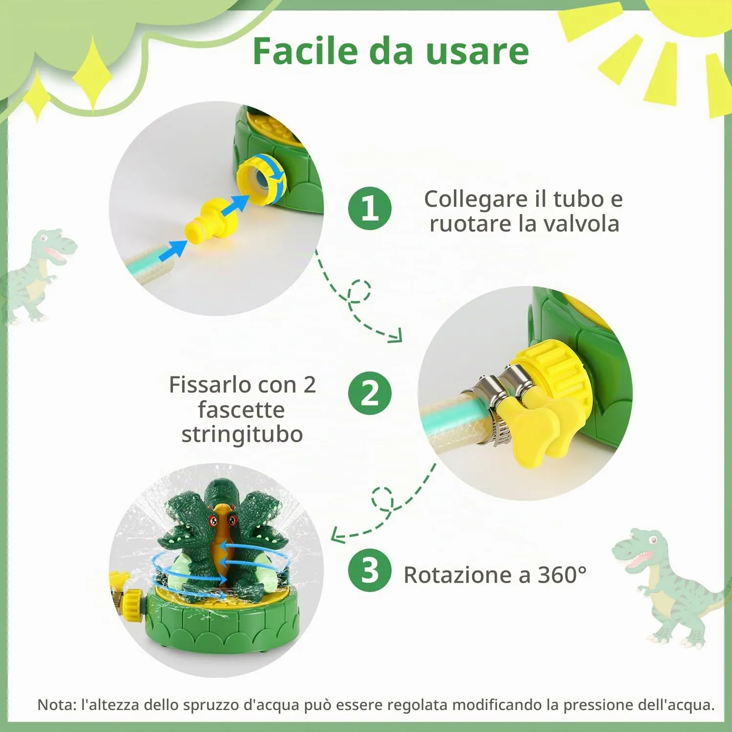MoKo Dinosauro Verde Rotante spruzzatore acqua bambini giardino