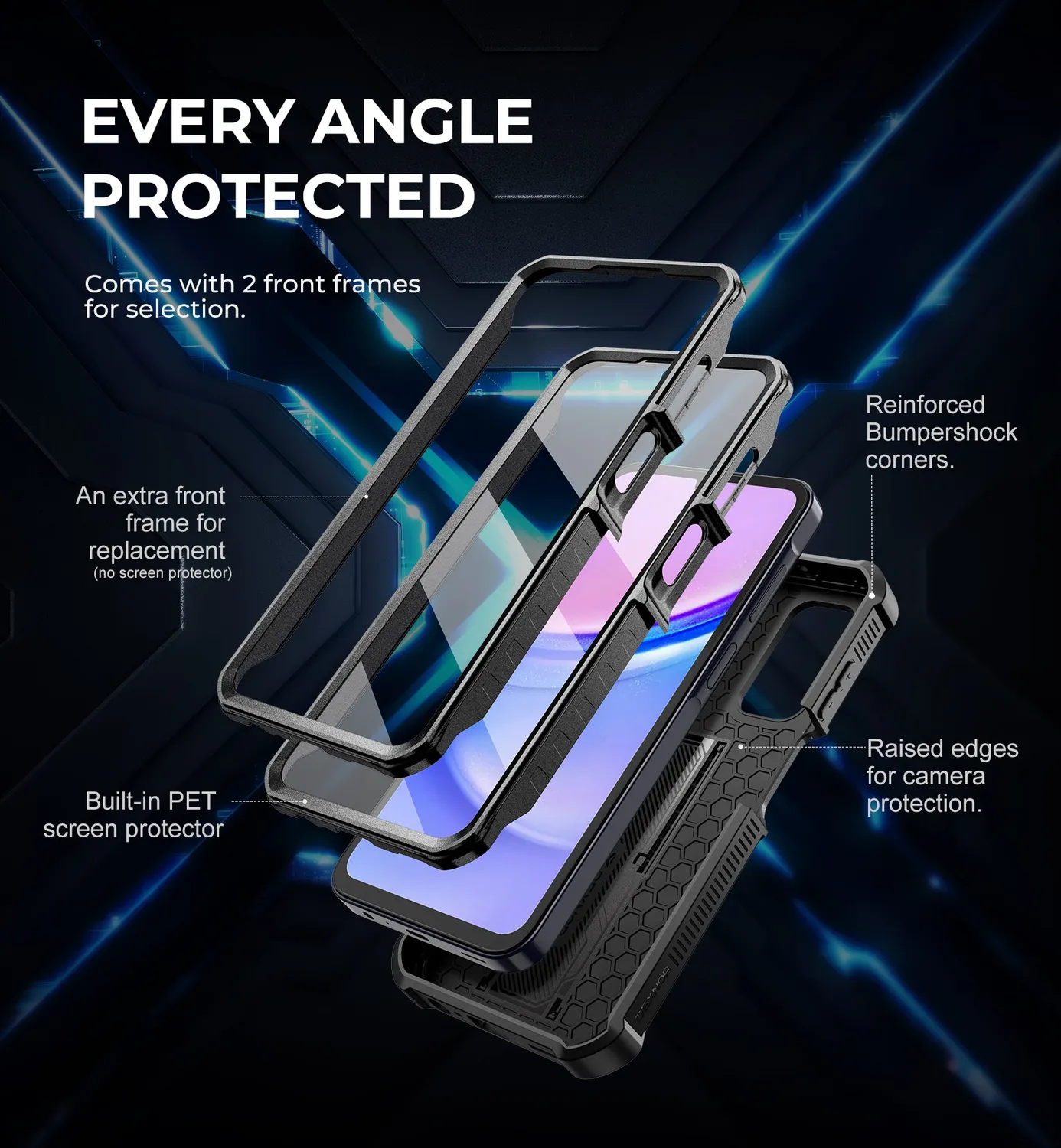 Dexnor Cover Samsung Galaxy A15 5G nera antishock 2 pellicole