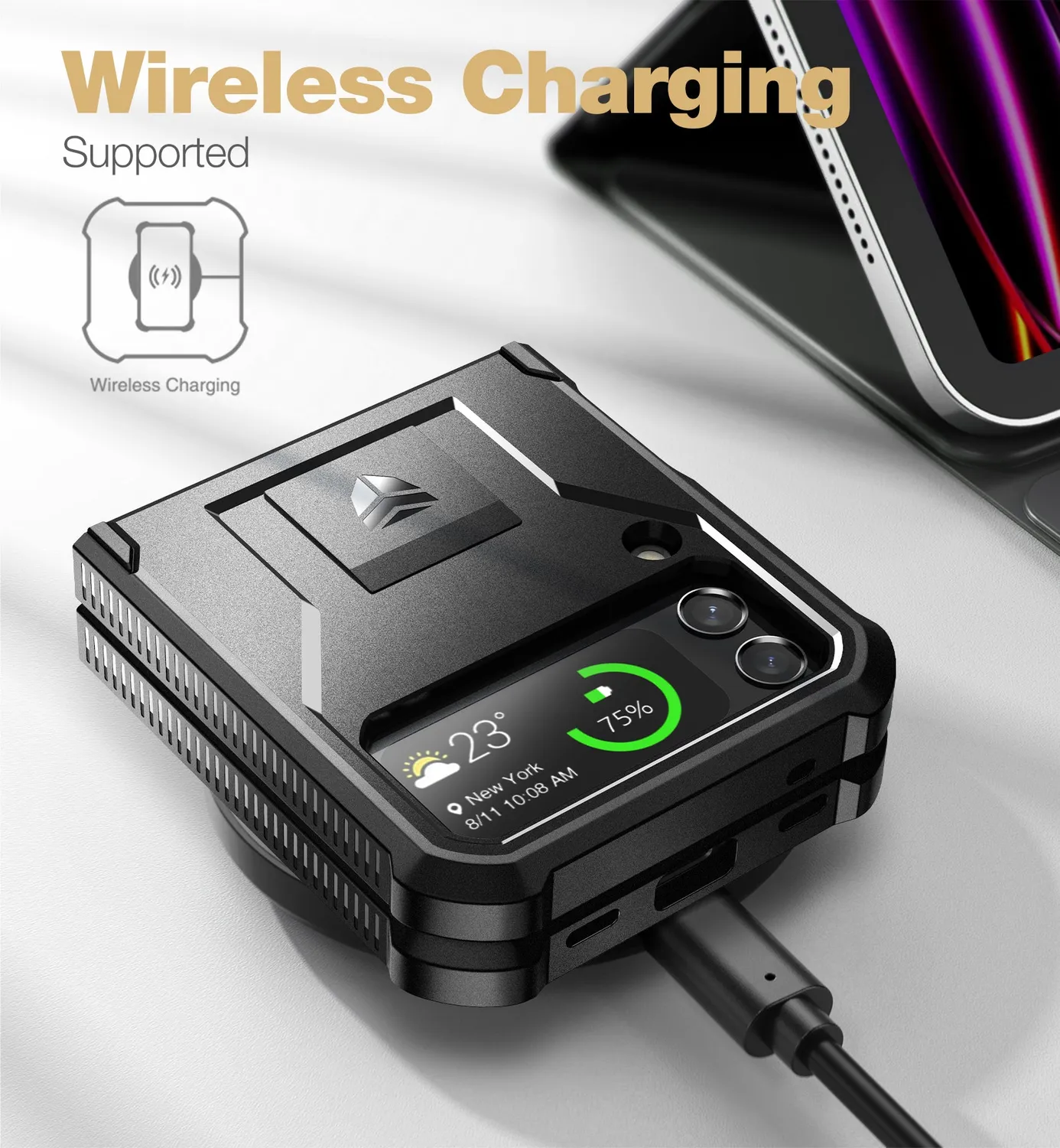 Dexnor Galaxy Z Flip 4 cover nera rugged con kickstand