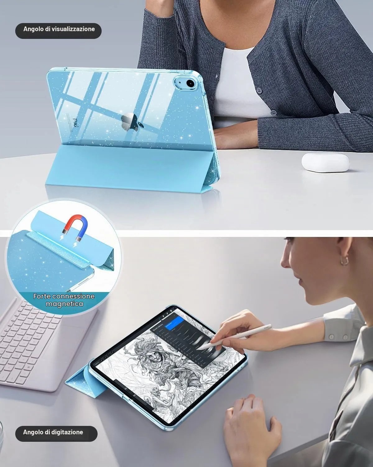 MoKo Cover iPad 11 10a Glitterato Blu Cielo TPU