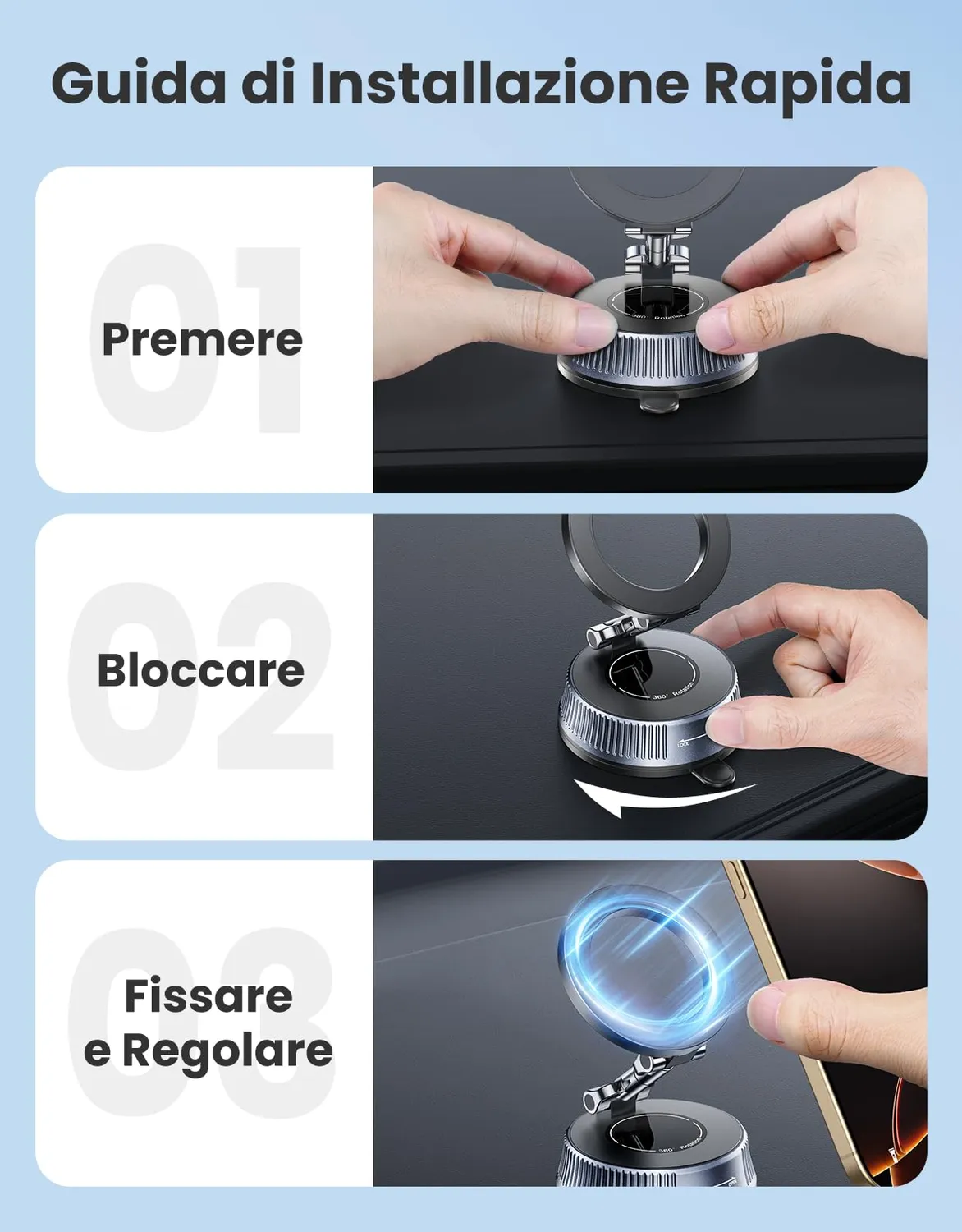 EOIWUY Porta Cellulare Auto Magnetico Nano Gel 360°