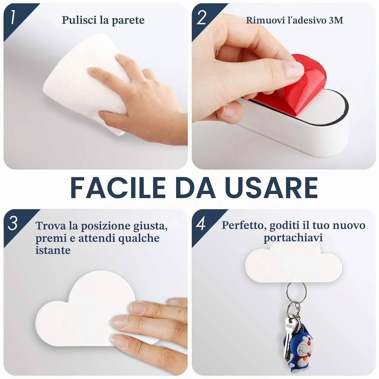MoKo Portachiavi Magnetico Muro Nuvola 2 Pz ABS Bianco