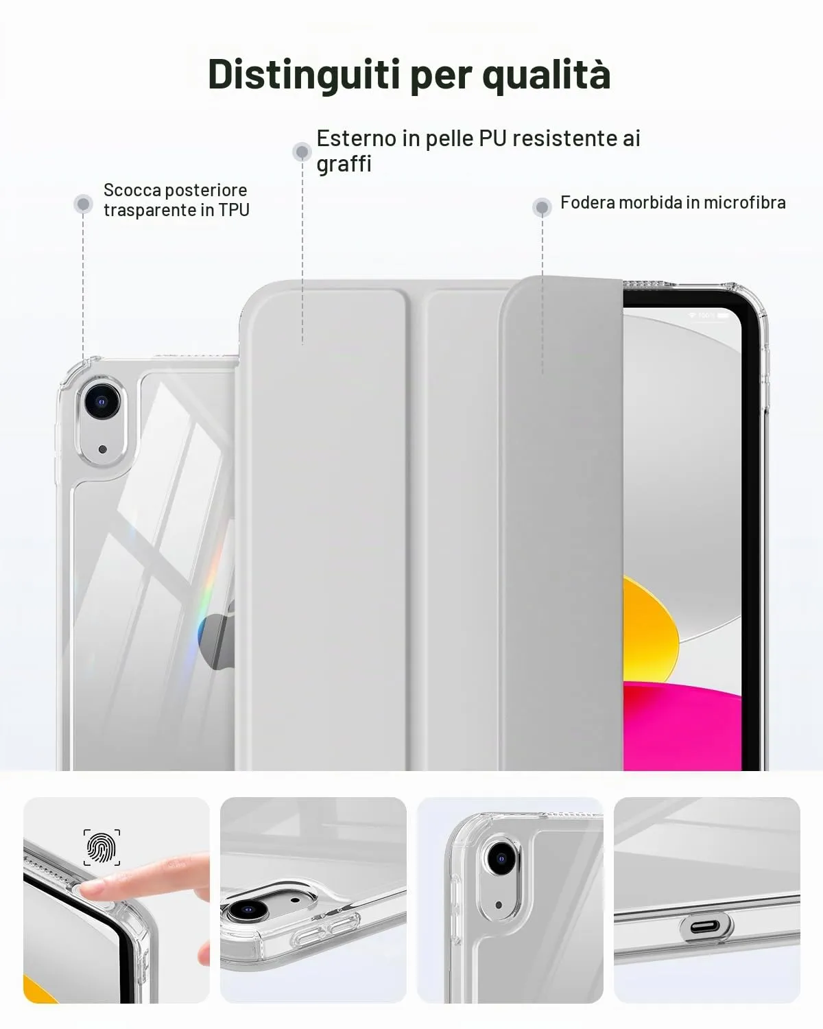 MoKo Cover iPad A16 11/10 Gen 11/10.9" Argento Trasparente