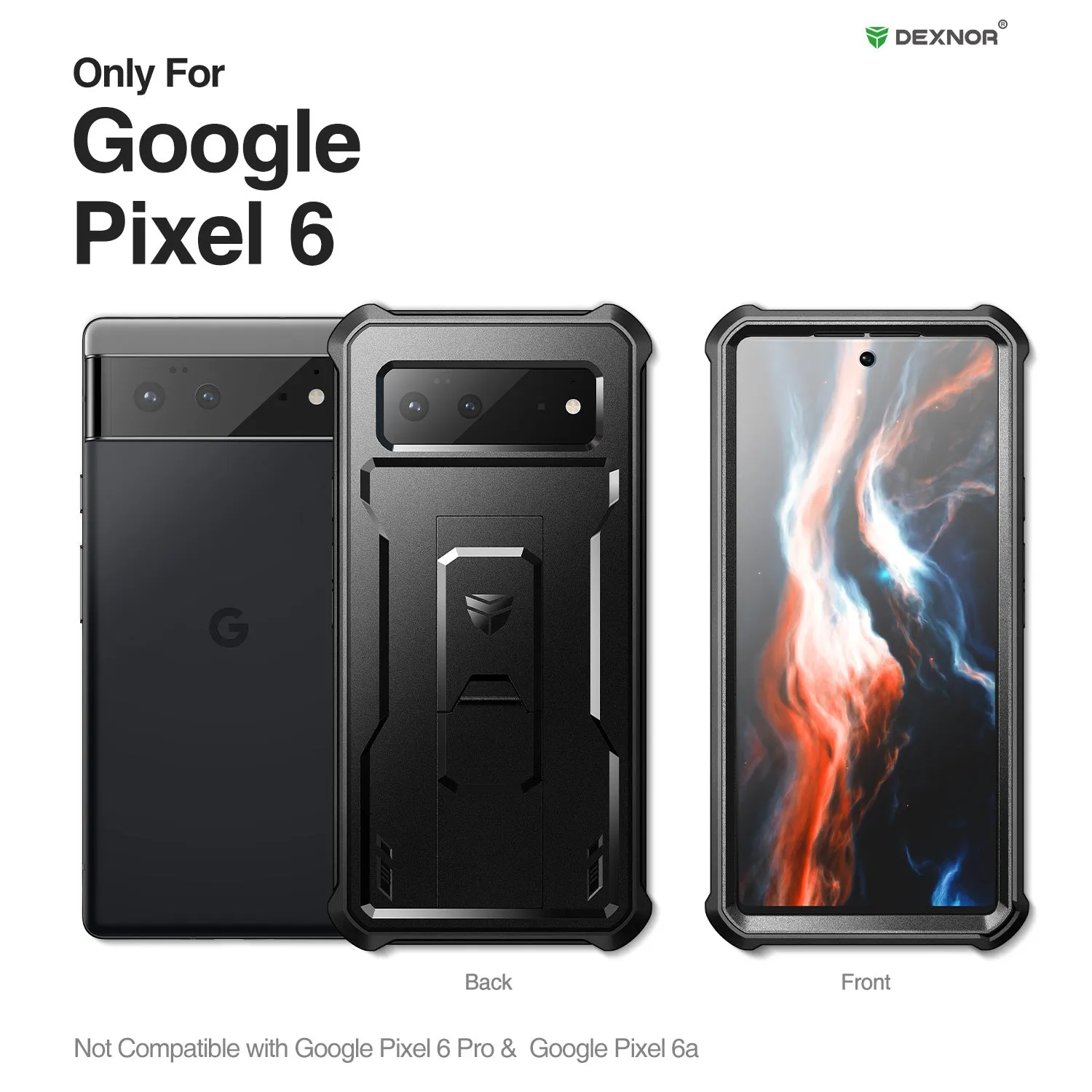 Dexnor Pixel 6 custodia nera rugged con stand e pellicola