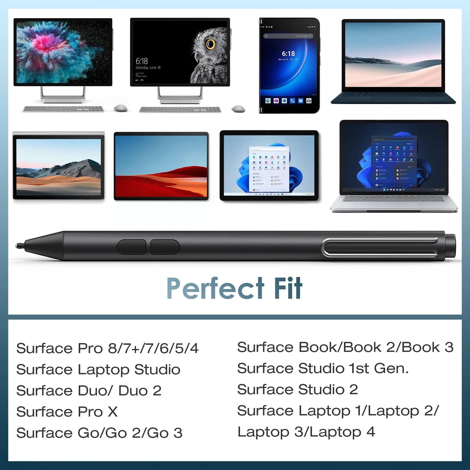 MoKo Surface Pen stilo Pro 9 8 7 penna 4096 nera