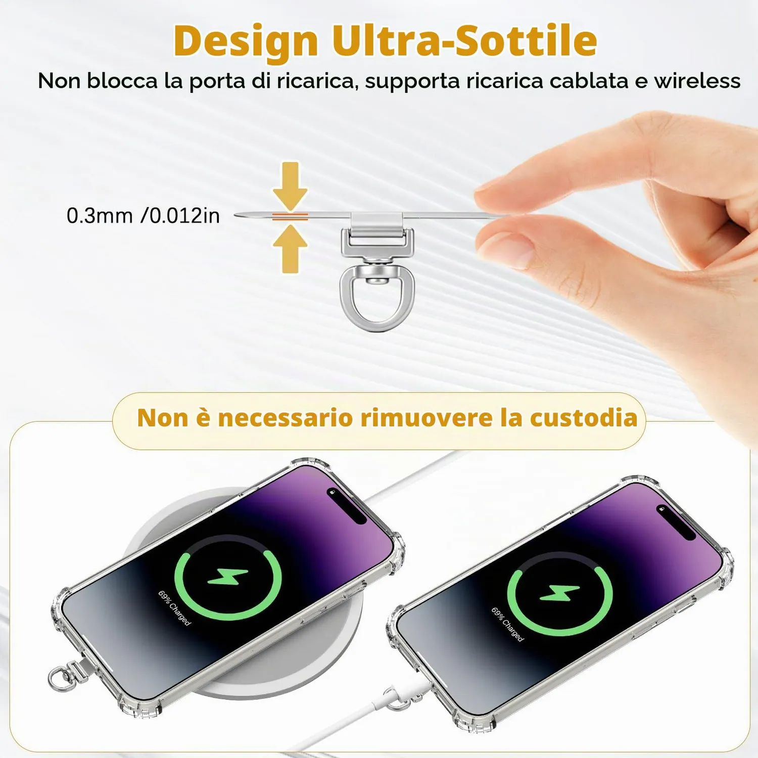 MoKo Tether Tab 360° Gancio Laccetto Telefono argento 6 pezzi inox