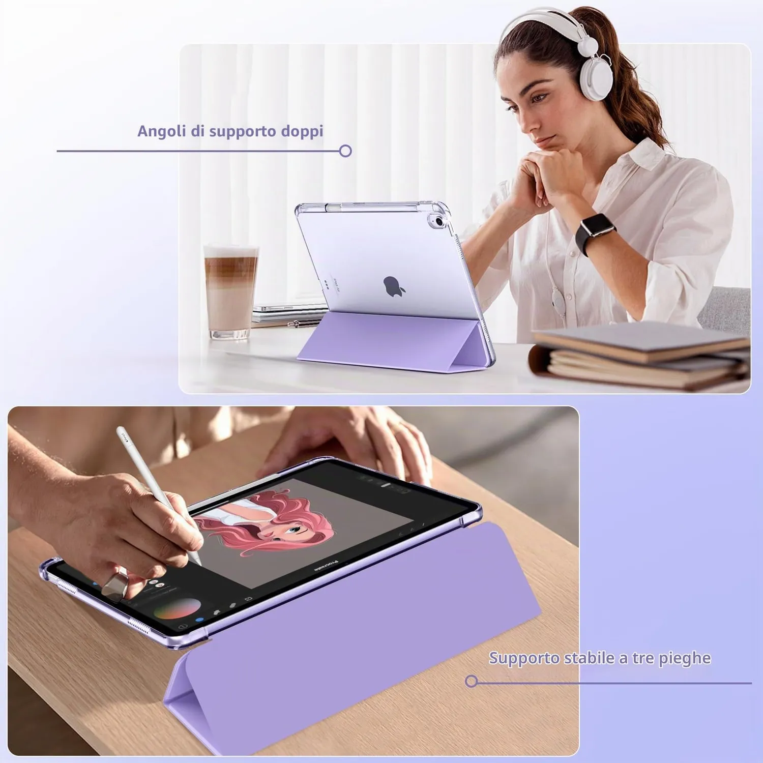 MoKo iPad Air 13 M4/M3/M2 custodia lilla con portapenna