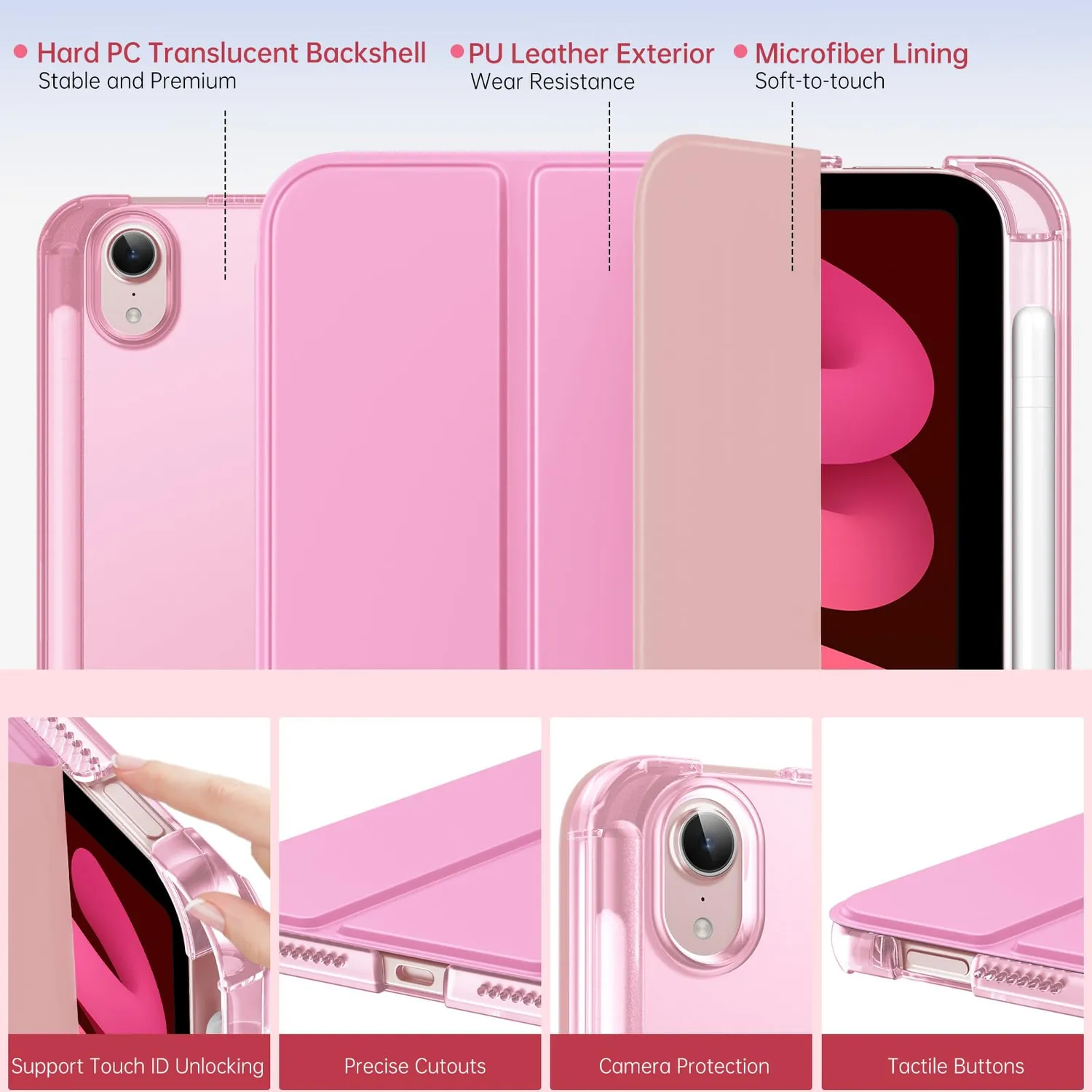 MoKo Cover iPad Mini 7/6 8,3" Rosa con Porta Pencil