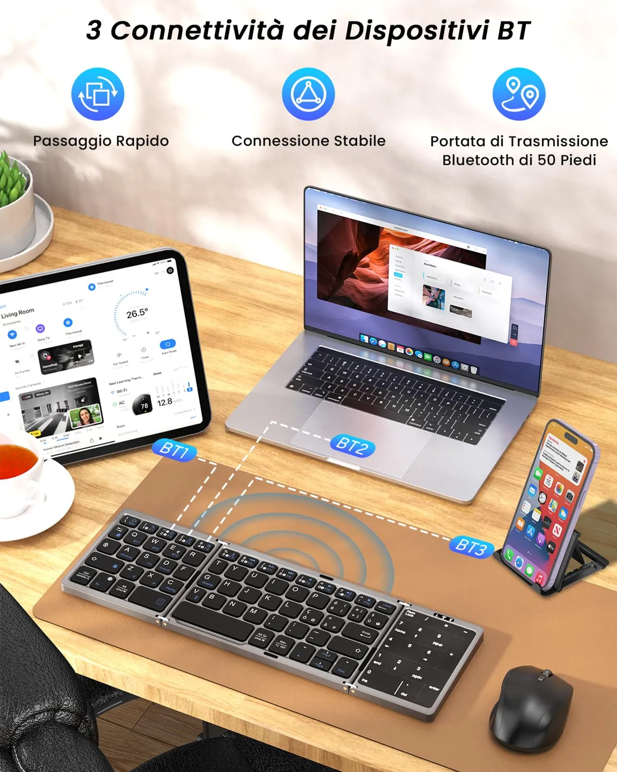 MoKo Tastiera Pieghevole Bluetooth Italiana Touchpad Nero